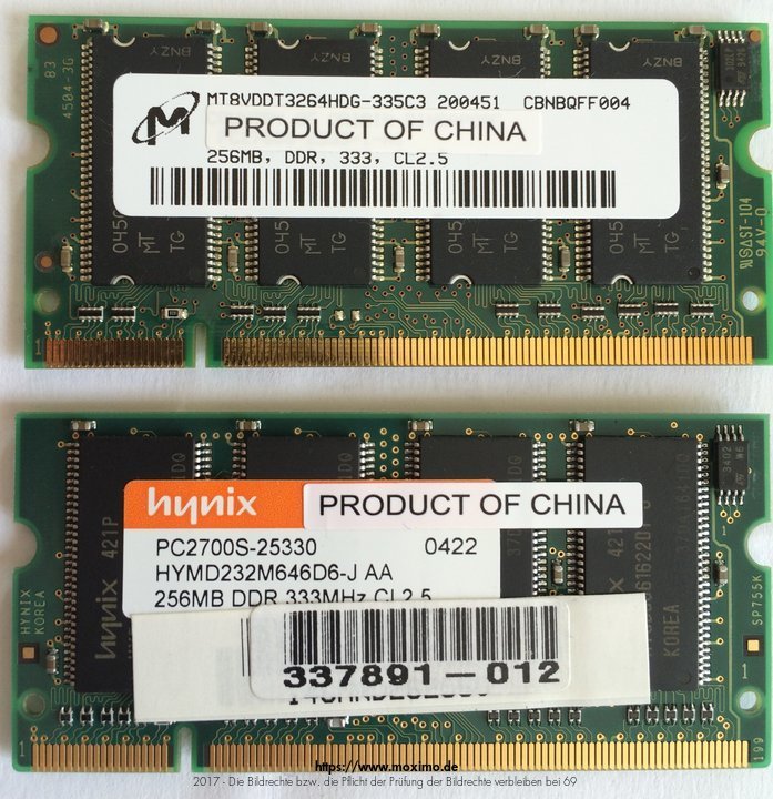 SODIMM DDR Speicher PC2700 333 CL 2.5 - 512 MB Kit | 6,00 